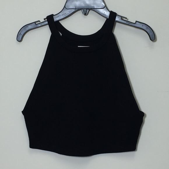 Aritzia Babaton Black Sculpt High Neck Tank Crop Ribbed Medium - Picture 1 of 5